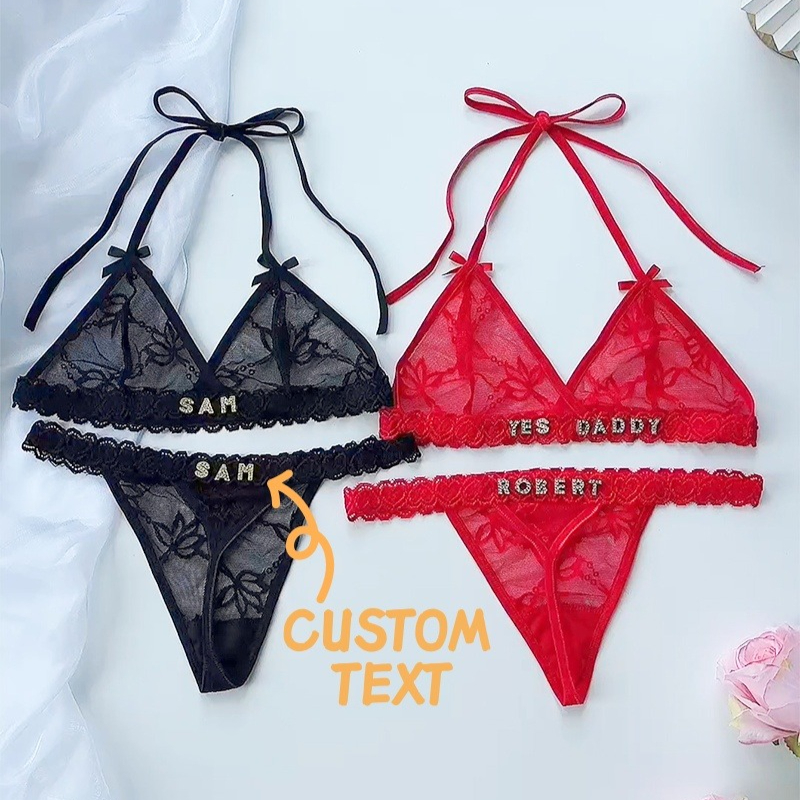 Custom Crystal Letter Name Tho - Lace Bralette Set recensie en prijs