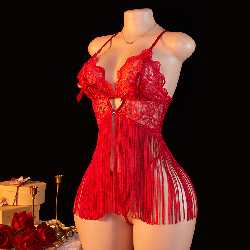 Transparent Lace Women Red Str - Lace Bralette Set recensie en prijs